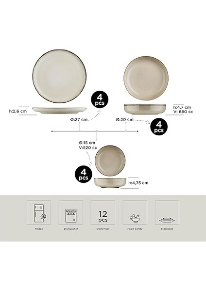 Porselen Moderna 12 Parça 4 Kişilik Yemek Takımı Tarçın fiyatları
