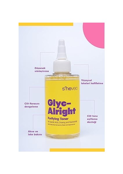 Vec Glyc Alrıght Gözenek Sıkılaştırıcı Aydınlatıcı Etkili Glikolik Asit, Ginseng &amp; Niacinamide Tonik fırsatları