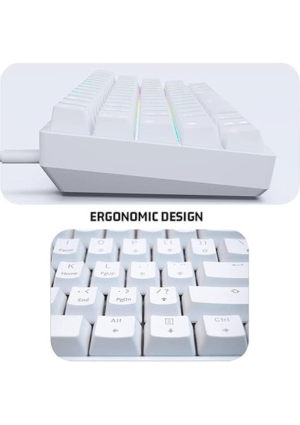 Leaven K620 Type-C Kablolu Klavye LED Rgb 61 Tuşlu Rgb Mekanik Oyuncu Işıklı Klavye Ergonomik Tasarım Bilgisayar Pc Için Gaming Keyboard Beyaz Renk Kırmızı Switch fiyatları