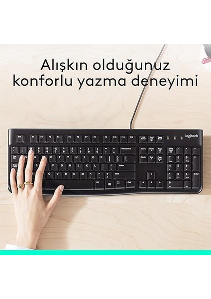 K120 USB Kablolu Klavye, Sayısal Tuş Takımına Sahip, Sıvı Dökülmelerine Dayanıklı, Türkçe Q Klavye, Siyah fiyatları