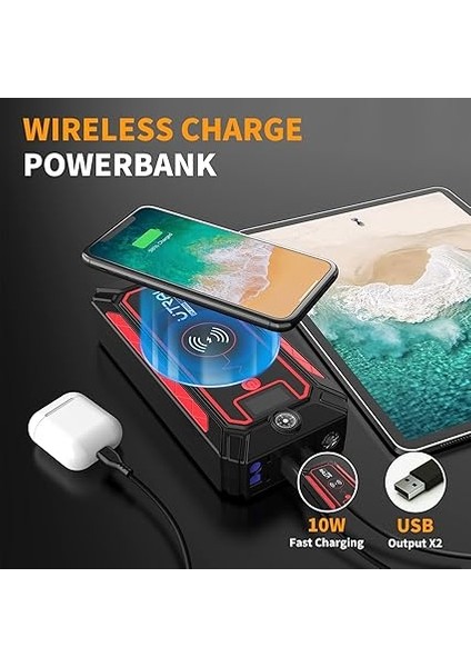 Jstar 4 24000 Mah 2500A Jump Starter Taşınabilir Akü Takviye Cihazı (Kablosuz Şarj + Pusula + Çanta + LED Lamba + Powerbank) modelleri