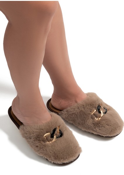 Perla Peluş Kadın Ev Terliği Bej 37/41 GG0151