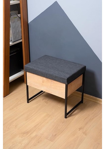 MDSPUF002 Metal Ahşap Sandıklı Puf Bank Oturaklı Ayakkabılık Ayakkabı Boya Fırça Kutusu Dolabı