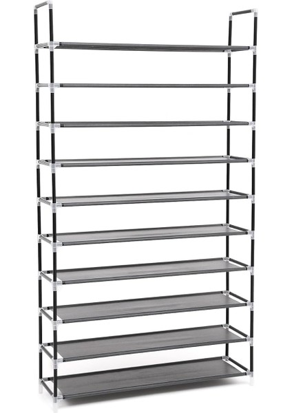 10 Katlı Ayakkabı Rafı, 100X29X175 Cm, Siyah, LSR10H