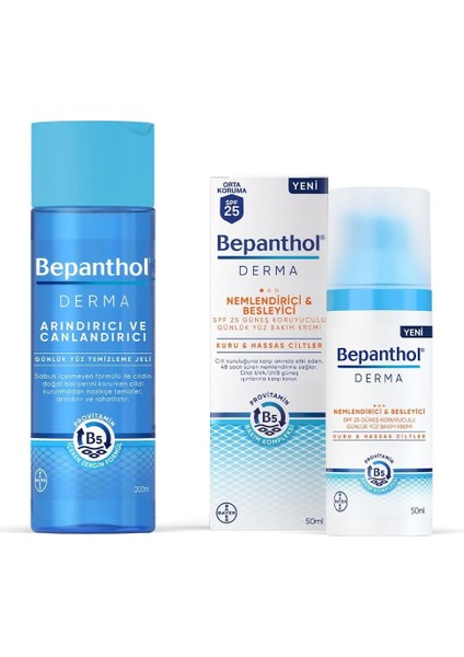 Derma Nemlendirici &amp; Besleyici Spf 25 Günlük Yüz Kremi 50ML + Derma Arındırıcı &amp; Canlandırıcı Günlük Yüz Temizleme Jeli 200ML
