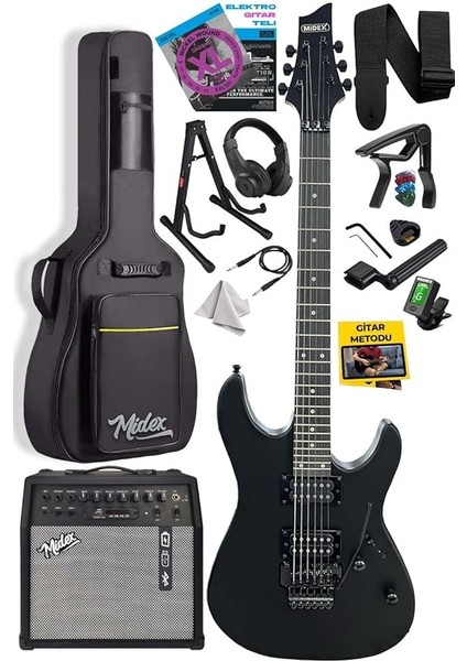 GRX-300-50-AMP Profesyonel Elektro Gitar Seti 50 Watt Gainli Şarjlı Bluetooth'lu Amfi ve Full Set