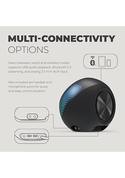 Özelleştirilebilir Rgb Aydınlatmalı Pebble x 2.0 Usb-C Bilgisayar Hoparlörleri, Bluetooth 5.3, USB Ses, Pc ve Mac Için 15W'A Kadar Rms Gücü indirimleri