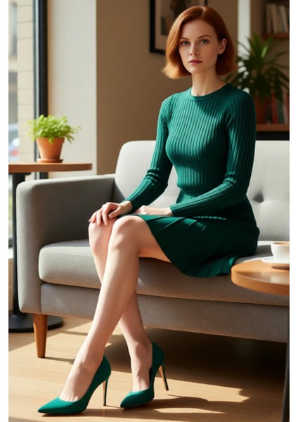 Kadın A Kesim Bordo Triko Mini Elbise Uzun Kollu Bisiklet Yaka Şık Günlük Kış Stili Tasarım fiyatları