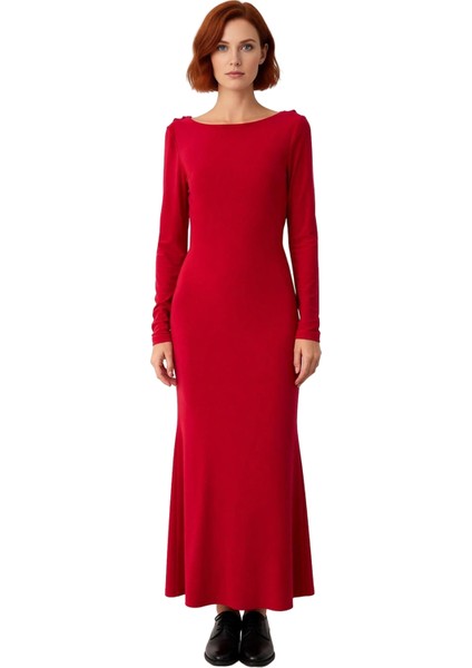 Kadın Bodycon Maxi Boy Uzun Kollu Kayık Yaka Örme Sandy Kumaş Zarif Kışlık Balo Elbisesi Kaliteli modelleri