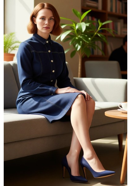 Kadınlar Için A Line Kesim Denim Elbise Gömlek Yaka Uzun Kollu Rahat Büyük Beden Günlük Şıklık fiyatları