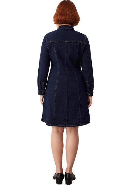 Kadınlar Için A Line Kesim Denim Elbise Gömlek Yaka Uzun Kollu Rahat Büyük Beden Günlük Şıklık fırsatları