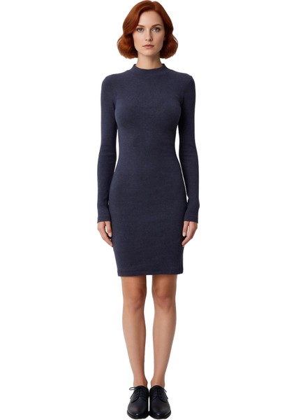 Kadın Bodycon Mini Uzun Kollu Fitilli Örme Elbise Bisiklet Yakalı Rahat Günlük Şıklık Sunar modelleri