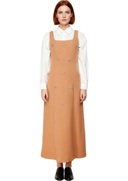 Kadın Kare Yaka Taş Işlemeli Dokuma Jile Elbise Modern Şıklığı Her Ortama Taşıyan Stil Kaliteli modelleri