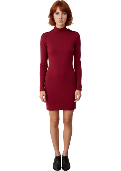 Kadın Bodycon Dokulu Düğmeli Mini Örme Elbise Dik Yaka Uzun Kollu Rahat ve Modern Kaliteli fiyatları