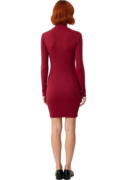 Kadın Bodycon Dokulu Düğmeli Mini Örme Elbise Dik Yaka Uzun Kollu Rahat ve Modern Kaliteli modelleri