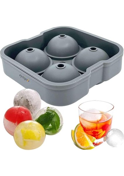 Chef Eysigo Büyük Boy Silikon 4 Bölmeli Top Buz Kalıbı, Sarı Gri (Gri)