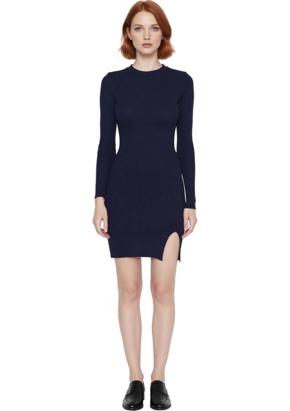 Kadın Triko Bodycon Uzun Kollu Mini Elbise Bisiklet Yaka Tasarım Ilkbahar Sonbahar Şıklığı modelleri