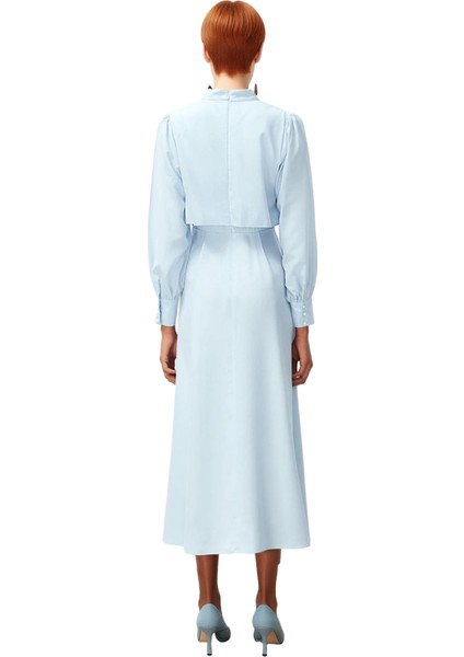 Kadın Düz Desen A Line Maxi Dokuma Elbise Dik Yaka Uzun Kollu Ilkbahar Sonbahar Zarafeti Sunar fırsatları