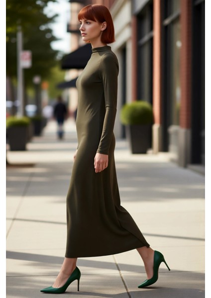 Kadın Asimetrik Dik Yaka Uzun Kollu Örme Maxi Elbise Casual Şıklığınız Için Ideal Seçim. Kaliteli