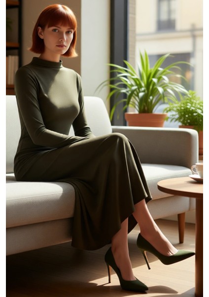 Kadın Asimetrik Dik Yaka Uzun Kollu Örme Maxi Elbise Casual Şıklığınız Için Ideal Seçim. Kaliteli fiyatları