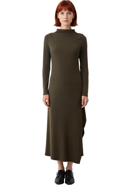 Kadın Asimetrik Dik Yaka Uzun Kollu Örme Maxi Elbise Casual Şıklığınız Için Ideal Seçim. Kaliteli modelleri