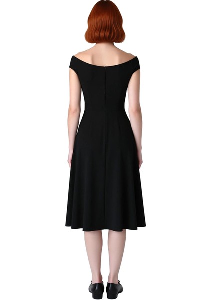 Kadın Skater Kalıp Kolsuz Midi Boy Carmen Yaka Düz Desen Abiye Gece Elbisesi Şık Ortamlar Için Ideal fırsatları