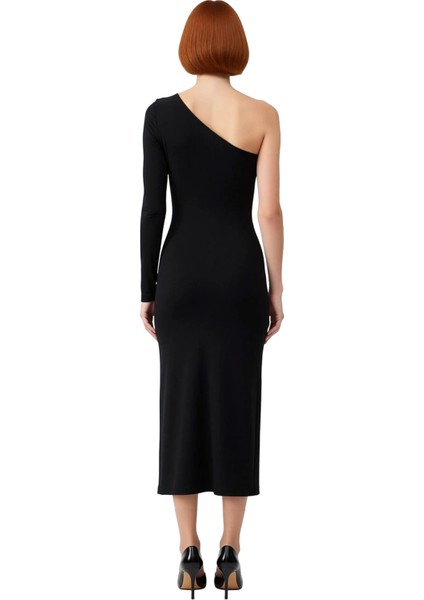 Kadın Tek Omuz Bodycon Örme Maxi Elbise Asimetrik Yaka Uzun Kol Aksesuar Detaylı Astarlı Kışlık fırsatları