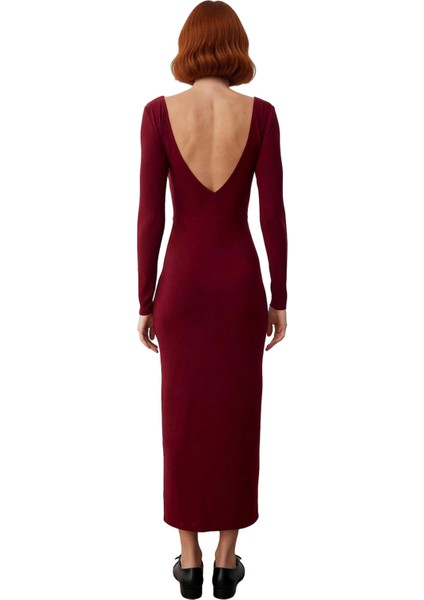 Kadınlar Için Kayık Yaka Uzun Kollu Maxi Boy Sırt Dekolteli Şık Bodycon Örme Elbise Kaliteli fırsatları