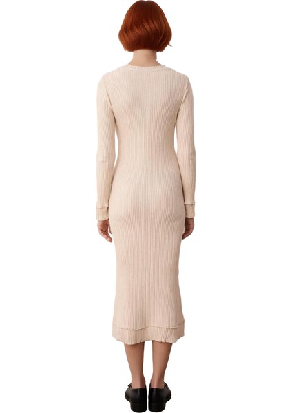 Kadın Fitilli Dik Yaka Uzun Kol Triko Elbise Vücuda Oturan Midi Boy Şık Tasarım Günlük Kullanım fırsatları
