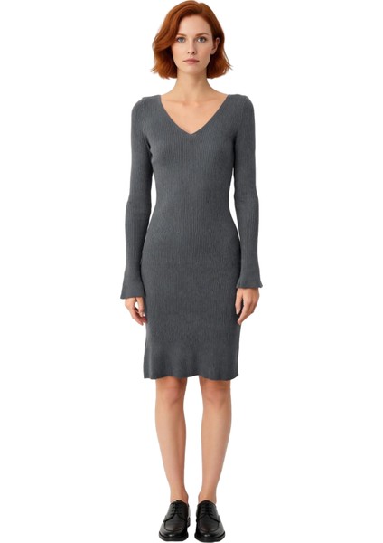 Kadın Uzun Kollu V Yaka Bodycon Triko Mini Elbise Günlük Şık Akrilik Kışlık Rahat Tasarım Kaliteli modelleri