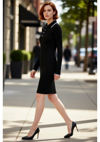 Kadın Kahverengi Akrilik Polo Yaka Bodycon Triko Mini Elbise Rahat Kış Günleri Için Şık Seçim