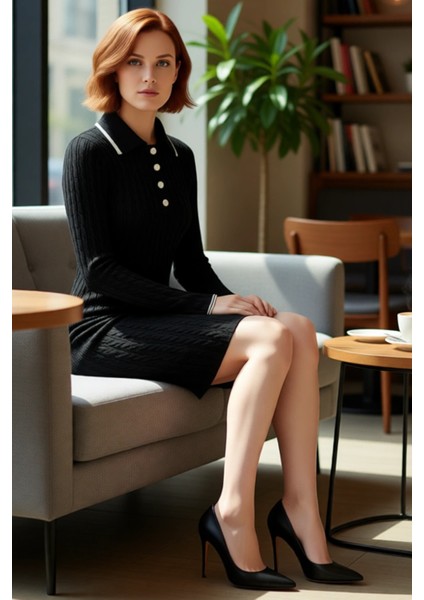 Kadın Kahverengi Akrilik Polo Yaka Bodycon Triko Mini Elbise Rahat Kış Günleri Için Şık Seçim fiyatları