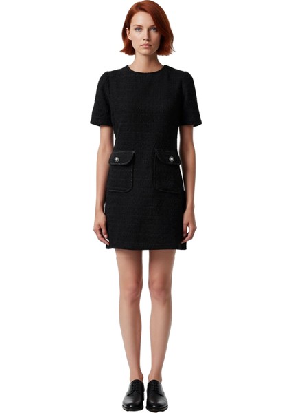 Kadın A Kesim Dokuma Mini Elbise Bisiklet Yaka Kısa Kollu Şık ve Konforlu Ilkbahar Sonbahar Tasarımı modelleri