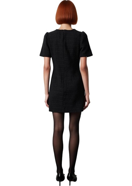 Kadın A Kesim Dokuma Mini Elbise Bisiklet Yaka Kısa Kollu Şık ve Konforlu Ilkbahar Sonbahar Tasarımı fırsatları