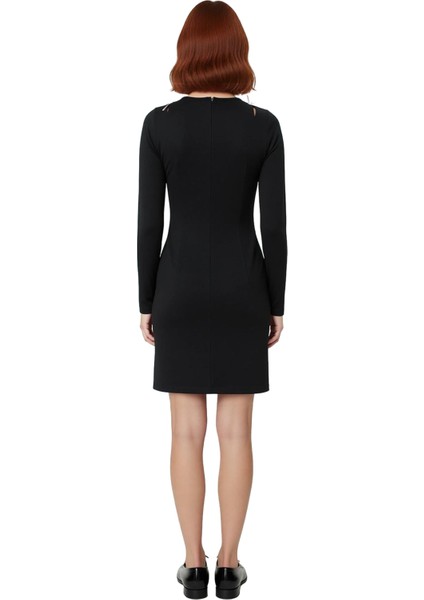 Kadın Siyah Fiyonk Detaylı Modern Uzun Kollu Vücuda Oturan Mini Bodycone Esnek Örme Elbise fırsatları