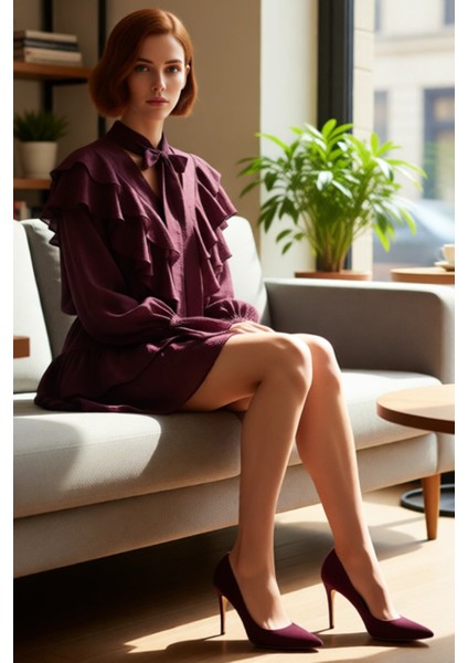 Kadın Skater Fular Yaka Balon Kol Uzun Kollu Dokuma Astarlı Mini Elbise ile Stil Sahibi Olun fiyatları