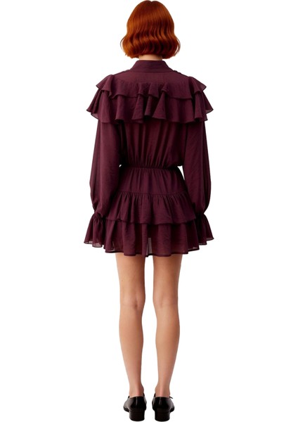 Kadın Skater Fular Yaka Balon Kol Uzun Kollu Dokuma Astarlı Mini Elbise ile Stil Sahibi Olun fırsatları