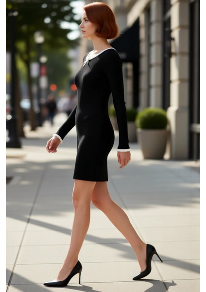 Kadın Bodycon Kesim Bisiklet Yaka Uzun Kollu Triko Mini Elbise Şık ve Rahat Tarz Sunar Kaliteli