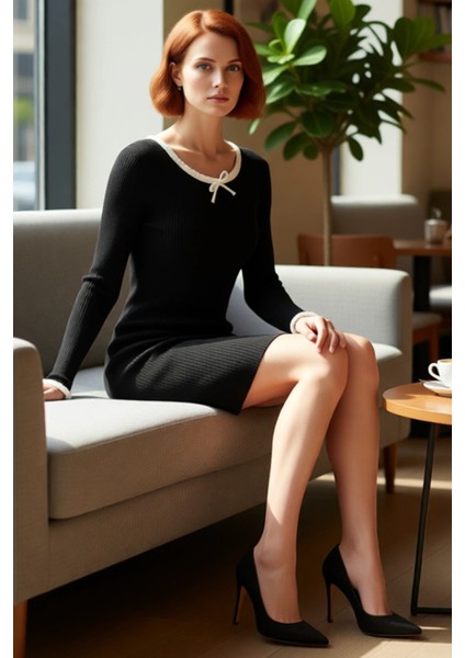 Kadın Bodycon Kesim Bisiklet Yaka Uzun Kollu Triko Mini Elbise Şık ve Rahat Tarz Sunar Kaliteli fiyatları