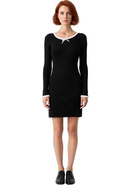 Kadın Bodycon Kesim Bisiklet Yaka Uzun Kollu Triko Mini Elbise Şık ve Rahat Tarz Sunar Kaliteli modelleri