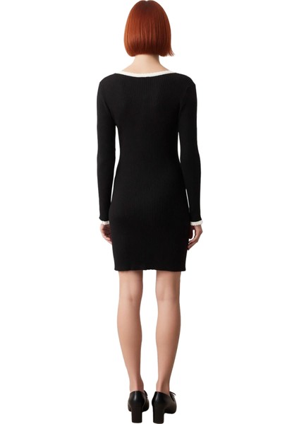 Kadın Bodycon Kesim Bisiklet Yaka Uzun Kollu Triko Mini Elbise Şık ve Rahat Tarz Sunar Kaliteli fırsatları