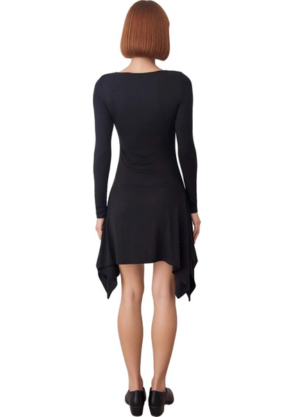 Kadın Düz Desen Bodycon Kalıp Kayık Yaka Uzun Kollu Asimetrik Mini Örme Elbise Gündelik Şıklık Için fırsatları