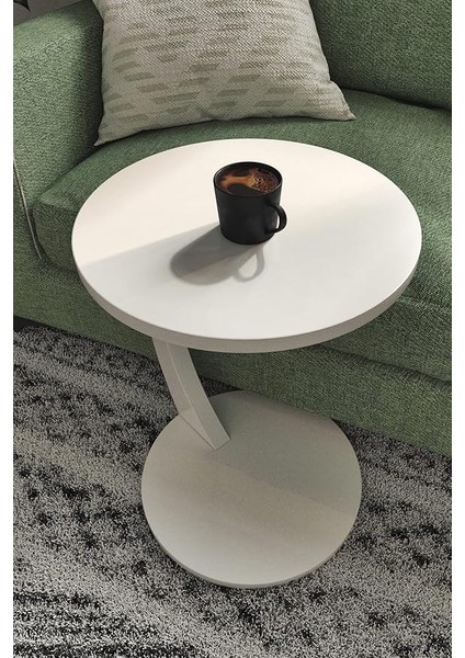 Tekerlekli C Sehpa Koltuk Sehpası Yan Sehpa Zigon Sehpa Servis Sehpası - Beyaz