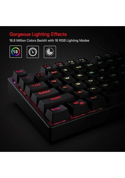 K582-US Surara Rgb LED Arkadan Aydınlatmalı Qwerty Mekanik Oyun Klavyesi, 104 Tuşlu, Abd Düzeni (Kırmızı Şalter – Abd Düzeni) fiyatları