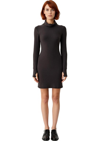 Kadın Bodycon Balıkçı Yaka Uzun Kol Mini Örme Elbise Modern ve Şık Günlük Kombinler Için Ideal modelleri