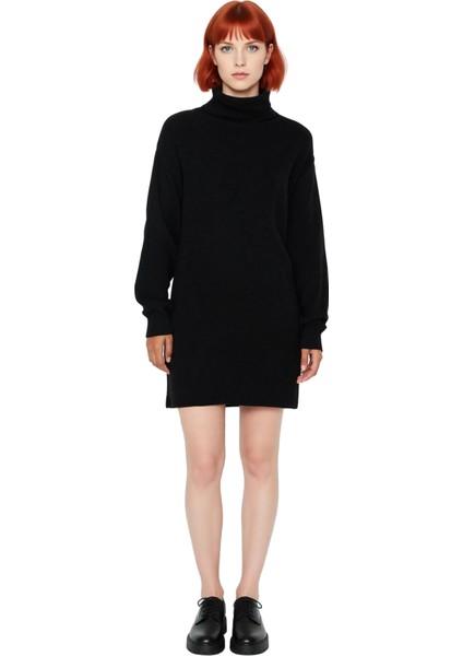 Kadın Balıkçı Yaka Shift Kalıp Akrilik Triko Kazak Elbise Uzun Kollu Kışlık Rahat Şık Tasarım modelleri