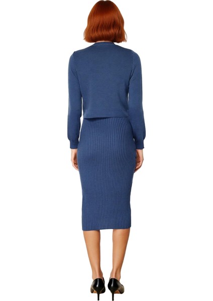 Kadın Gri Midi Bodycon Triko Elbise ve Kısa Hırka Ikili Takım Sonbahar Kış Stili Kaliteli Şık fırsatları