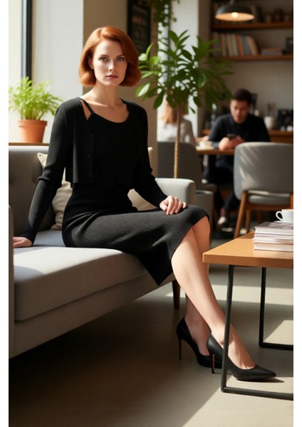 Kadın Bodycon Düz Triko Midi Elbise Uzun Kollu V Yaka Günlük Şık ve Rahat Kombinler Için Kaliteli fiyatları