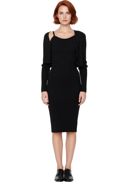 Kadın Bodycon Düz Triko Midi Elbise Uzun Kollu V Yaka Günlük Şık ve Rahat Kombinler Için Kaliteli modelleri