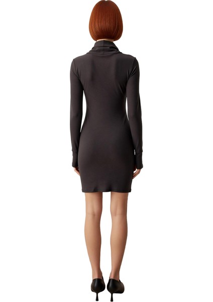 Kadın Balıkçı Yaka Bodycon Uzun Kol Mini Elbise Düz Örme Kışlık Günlük Şıklık Sunar Kaliteli modelleri